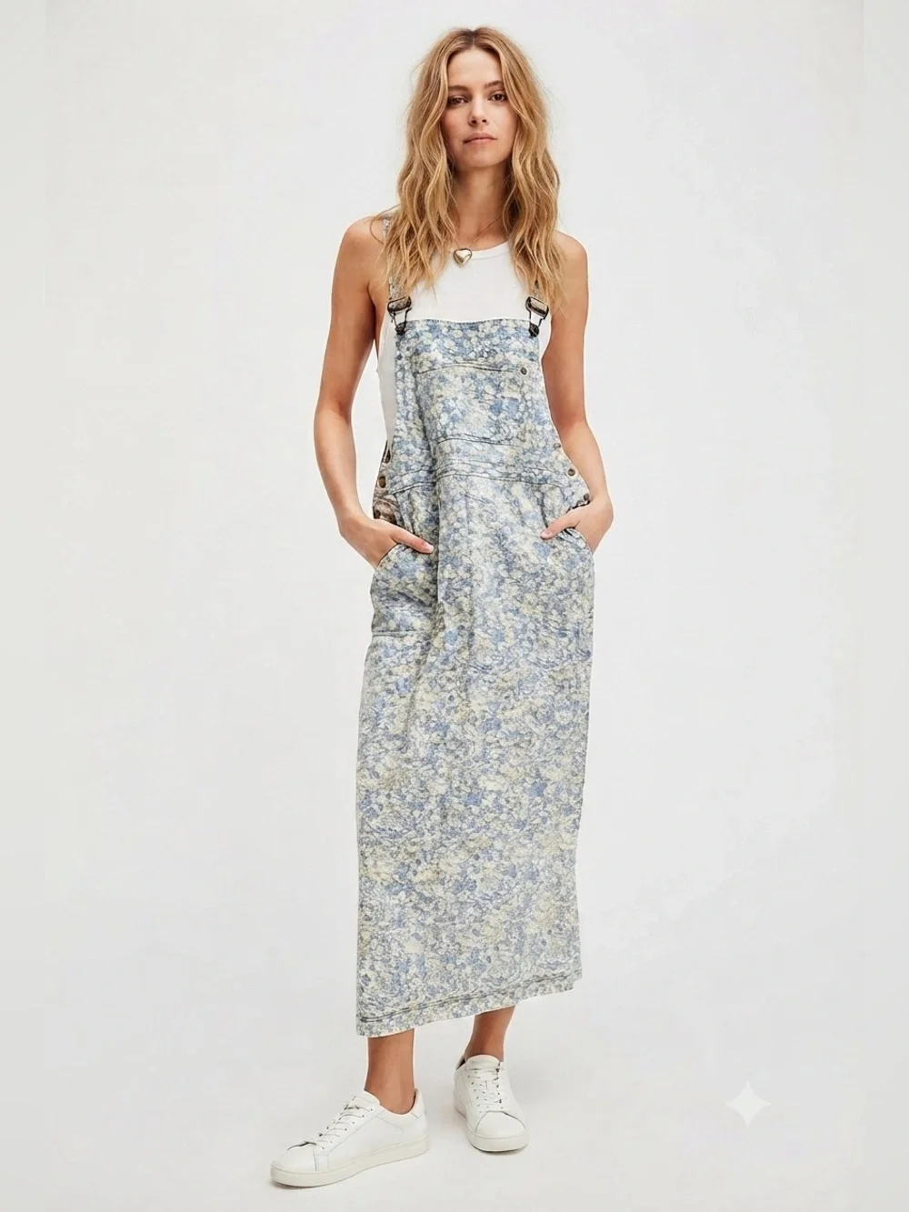 Free People Hanson Apron Midi Dress Color: Chambray Combo